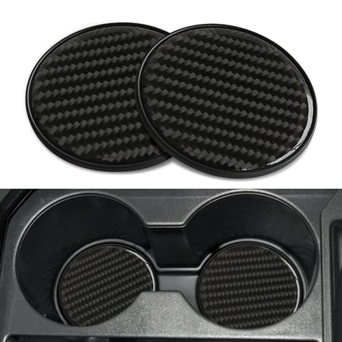 2PCS Car Cup Holder Coaster, Car Cup Insert Coaster, Carbon Fiber Non-Slip Vehicle Insert Bottle Pad, Auto Accessories 2.75 Inch Anti Slip Shockproof Embedded Drink Mat for Most Vehicles