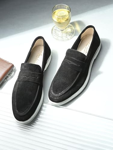 Image of Men Suede Leather Loafers with Bow - Cushioned Comfort, Durable Sole & Everyday Luxury