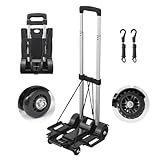 Small Folding Hand Truck Dolly with 4 Wheels,Portable Dolly Lightweight Aluminum Collapsible Luggage Cart,Design for Travel, Shopping, Moving, Office, Airport, Warehouse Use - Black
