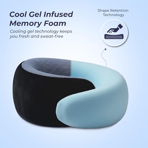 Image of Billebon Memory Foam Neck Pillow, Snake Shape Travel Pillow with Snap Button, Neck Pillow for Travelling & Flight Travel, Ergonomic Support for Comfort & Pain Relief(Black Single)