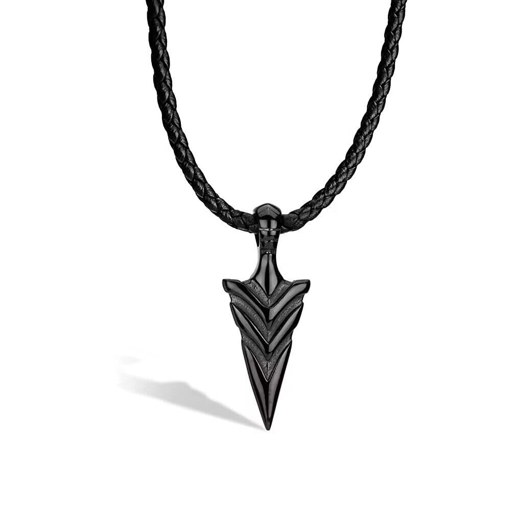 ZKGYUSPremium Collar Arrowhead Hombres con Joyero, Collar Hombre Cuero Joyeria Hombre Colgantes Hombre, Negro