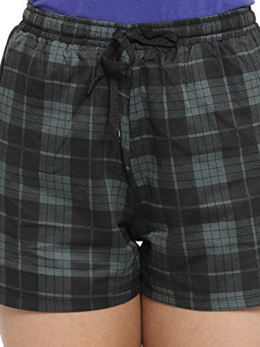 Image of Claura Cotton Checked Printed Lounge Shorts for Women