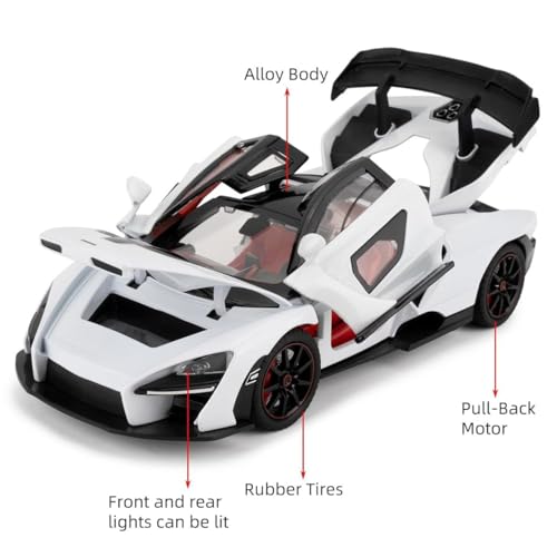Image of Advisian store 1:24 Maclaren Senna Sports Model Exclusive Alloy Diecast Pull Back Toy car with Openable Doors & Light Music Toys for Kids Boy Girl Gift (1:24 Maclaren Senna -White)