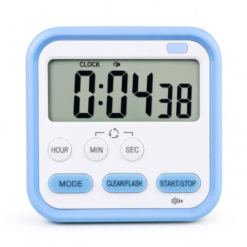 Image of Digital Kitchen Timer & Stopwatch | Large LCD Display, 24-Hour Countdown Timer with Loud Alarm & Flashing Light | Magnetic Back & Retractable Stand | Study, Cooking, Baking, Office & Gym