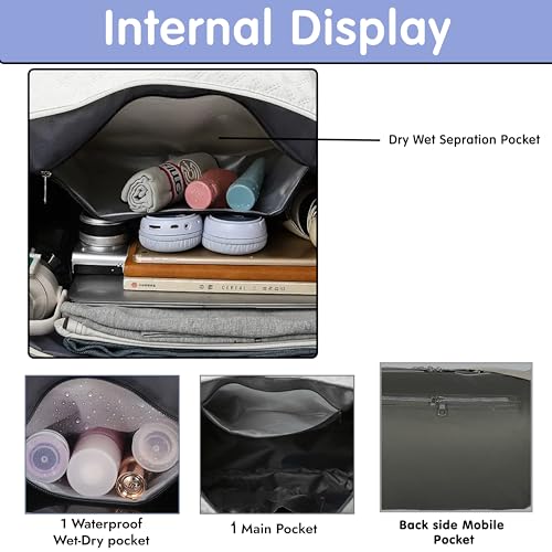 Image of Storite Travel Duffle Bag with Shoe Compartment, Shiny Grey, 43x22x18.5 cm