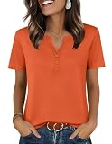 Zeagoo Going Out Tops for Women Short Sleeve Summer Shirts 2026 Trendy Clothing V Neck Tee Tshirt Orange