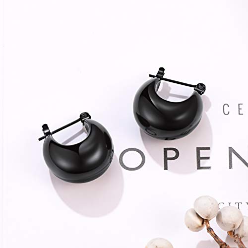 Black Hoop Earrings For Women Cool Hypoallergenic Stainless Steel Chunky Big Thick Hoops #TOP2