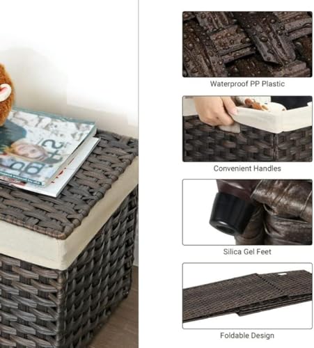 SONGMICS Storage Basket with Lid, Woven Blanket Storage Bin with Handles, Foldable, Removable Liner, Metal Frame, for Bedroom, Laundry Room, 42.3 Gallons (160 L), Brown URST76BR by SONGMICS - Image 3