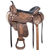 CROWNIX Cownix Western Horse Saddle 15 to18 Inch Floral Hand-Tooled Leather Saddle | Lightweight Barrel Racing Trail Equestrian English Riding Saddle for Horse Riding (Brown, 18 inch)