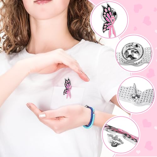 72 PCS Pink Ribbon Butterfly Enamel Brooch Breast Cancer Awareness Lapel Pins Pink Ribbon Pins Hope Love Ribbon Pins for Women Girls Breast Cancer Survivor Support Statement3
