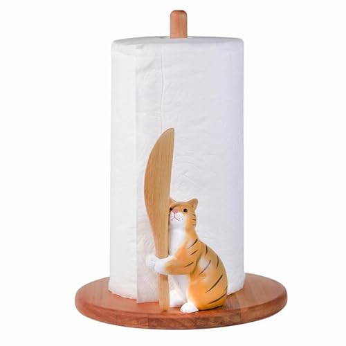 Cat Wooden Paper Towel Holder,9.5" Large Thicken Base Wood Kitchen