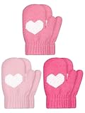 SATINIOR 3 Pairs Toddler Magic Stretch Mittens Little Girls Knit Mitten Baby Boys Soft Winter Knitted Gloves (1-4 Years,Pink)
