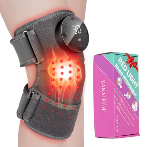 Red Light Therapy Knee Brace with Infrared Heat & Vibration – Cordless Heated Design for Daily Wellness & Relaxation, Gifts for Women Men (Grey)