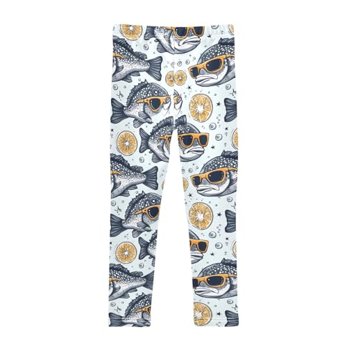 Girls' Athletic Leggings Ankle Length Yoga Dance Pants Kids Teen 4T Fish Lemon2