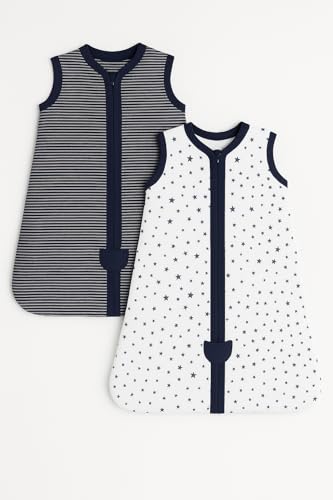 Image of TuddyBuddy 100% Cotton Wearable Blanket Sleeping Bag for Baby | Ideal for Babies & Kids Hypoallergenic Fabrics | Pack of 2 - Option 13 - Black Stars & Blue Stripes, 18-24 Months