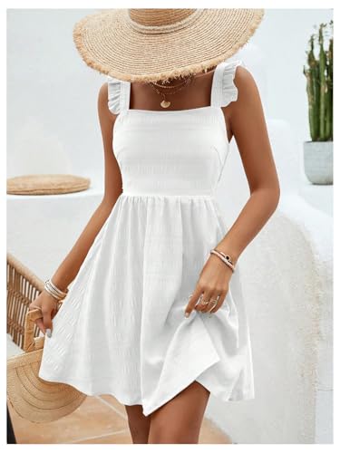 SweatyRocks Women's Ruffle A Line Short Dress Sleeveless Smocked Textured Vacation Flowy Dresses3