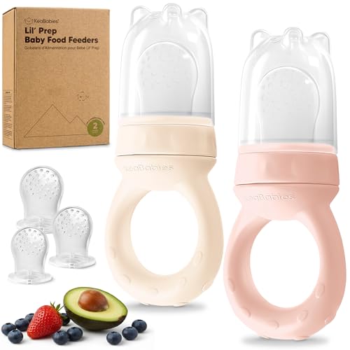 Image of KeaBabies Baby Fruit Feeder 2pk - Silicone Baby Food Feeder for Babies 6-12 Months, Breast Milk Popsicle Teether, Weaning, Pacifier, Freeze Frozen Solid Food, Infant Feeding Essential (Mist Rose)