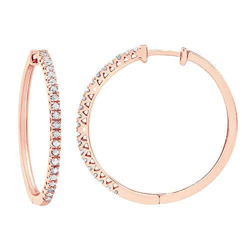 1/4 Carat,14K Rose Gold Plated In Prong Setting Over Sterling Silver Round Cut Diamond Hoop Earring (I-J, I3) By La4Ve Diamonds |Fine Jewelry For Women |Gift Box Included #TOP26