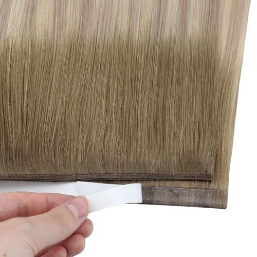 Image of Full Shine Hair Extensions Real Human Hair Tape in Color 8 /60 /18 Tape in Extensions 22Inch Genius Wide Long Weft Remy Seamless Invisible Extension 50G Natural Straight Soft One Piece