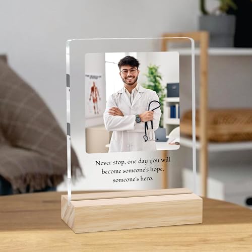 Image of Giftplease Best Doctor Photo Plaque with Wooden Stand | Personalised Gift for Doctors | Thank You Gift for Medical Professionals | Home Office Table Decor |Appreciation Frame for Doctor DCT 06