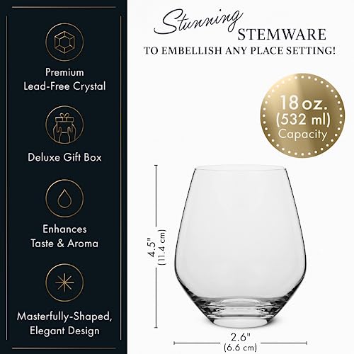 Elixir Glassware Stemless Red Wine Glasses Set Of 4 - Hand Blown Crystal Stemless Wine Glasses - Unique Large Wine Glasses For Cabernet, Pinot Noir, Burgundy, Bordeaux 18Oz, Clear #TOP2