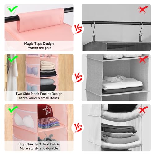 Image of 4-Shelf Hanging Closet Organizer, Space Saver, Closet Hanging Storage Shelves with Mesh Pockets & Magic Tap for Storage, Foldable-Pink