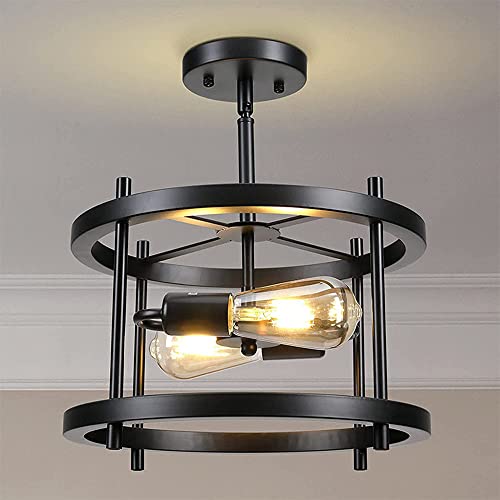 Plafonnier industriel noir à 2 lumières pour couloir et cuisine style vintage