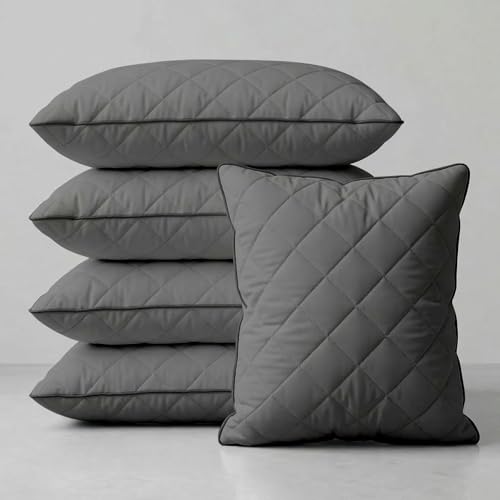 Image of AYKA Microfiber Cushion Filler Set of 5 (12x18 Inch) | Soft & Fluffy Sofa Cushions Inserts | Premium Polyester Fiber Throw Pillows for Sofa, Couch, Bed & Living Room Decor | Grey