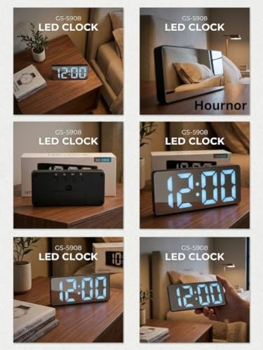 Image of Hournor Digital Alarm Clock with Large LED Display, Temperature Monitor, USB Powered, Adjustable Brightness, Snooze Alarm, Modern Desk Clock
