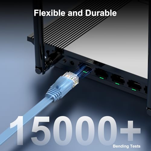 Cat 6 Ethernet Cable 20 ft, Indoor&Outdoor, High Speed 10Gbps Flat Internet Network Cable, Pure Copper Ethernet Patch Cable Long, Computer LAN Cable with Clips & Straps for Router, Modem, PS4/5, Blue - Thumbnail 6