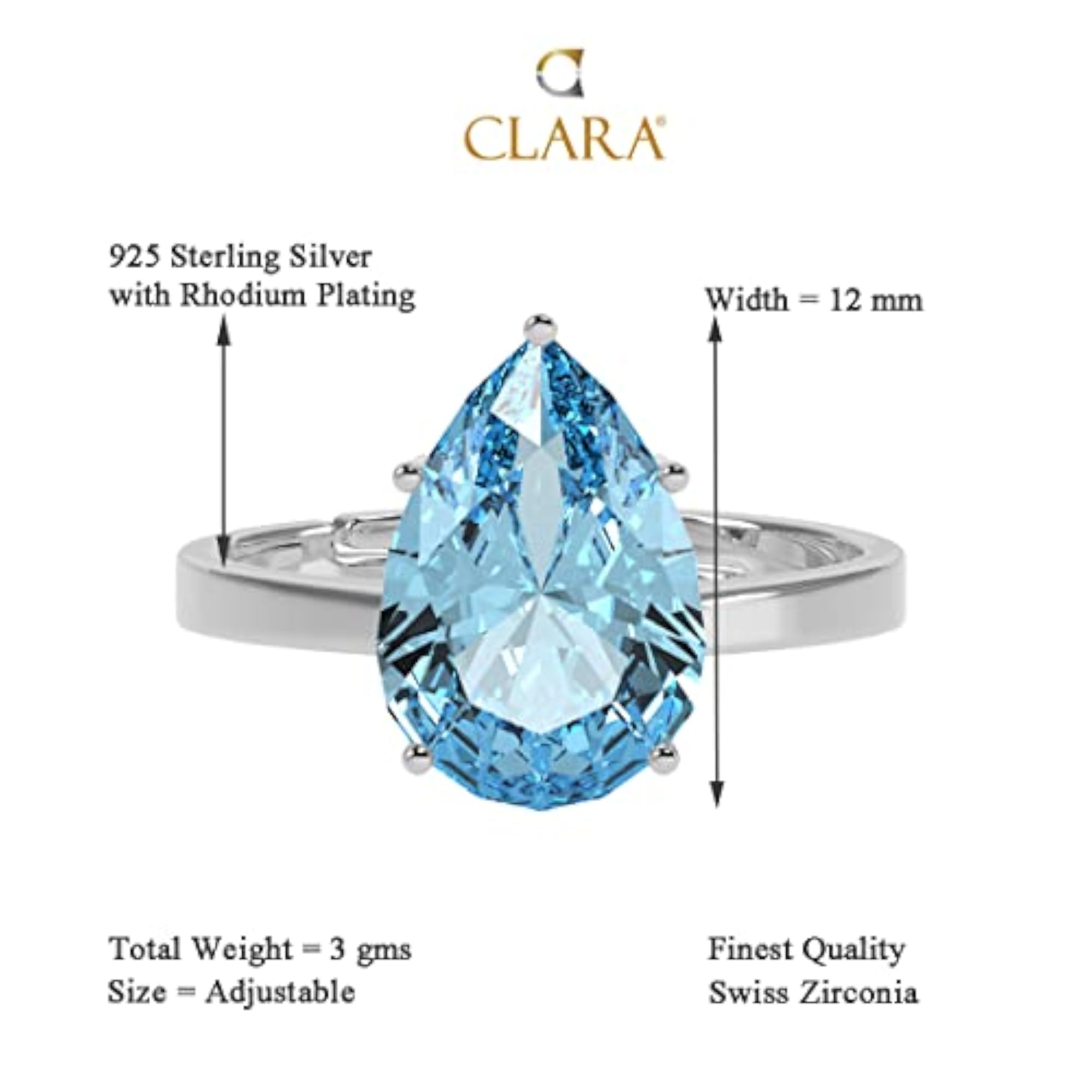 925 Silver Sky Tear Drop Ring with Adjustable Band