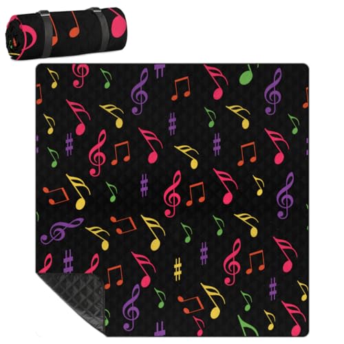 Shimoshe Extra Large Picnic Blankets 79”x 79”, Colorful Music Notes Waterproof Foldable Picnic Mat with Straps Portable Beach Blanket for Camping Park Grass Beach Indoor A1