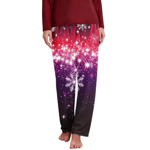Christmas Pajama Pants Women Long Elastic Waist Xmas Pattern Bottom - image 1