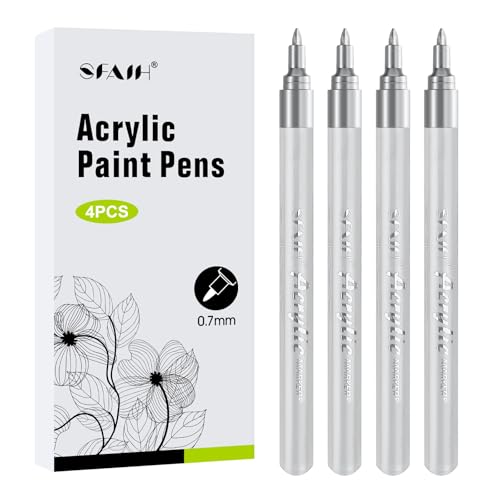 Image of SFAIH Silver Paint Markers Pens -4 Pack 0.7MM Fine Tip Acrylic Markers for Rock Painting, Wood, Metal, Fabric, Plastic, Canvas, Glass, Ceramic, Diy Crafts, Drawing, Tire