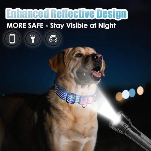 Image of Martingale Dog Collar Reflective NO Pull with USA Flag, M,Blue | Escape Proof without choking,Adjustable Limited Slip Collar with Quick Release Buckle, Nylon Walking Collar for S M L Dogs