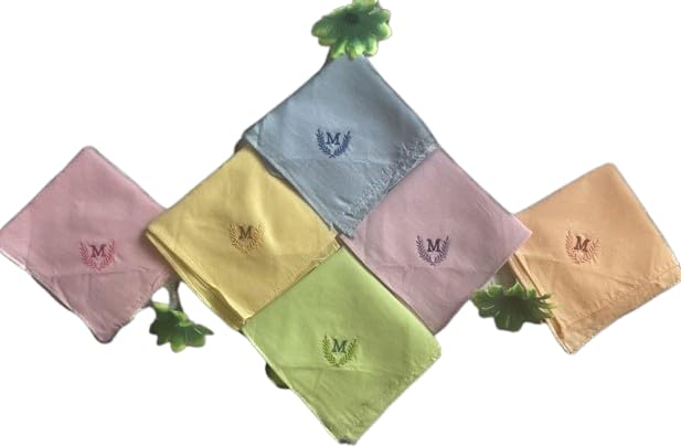 Image of ANTONIA Personalized Cotton Women's Handkerchiefs with Embroidered Initials, Assorted Colours (33 cm x 33 cm)