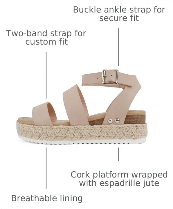 Image of Soda BRYCE-2 Kids /Children /Girls Open Toe Two Bands Espadrille Jute Platform Wedge Casual Fashion Flatform Sandals with Buckle Ankle Strap