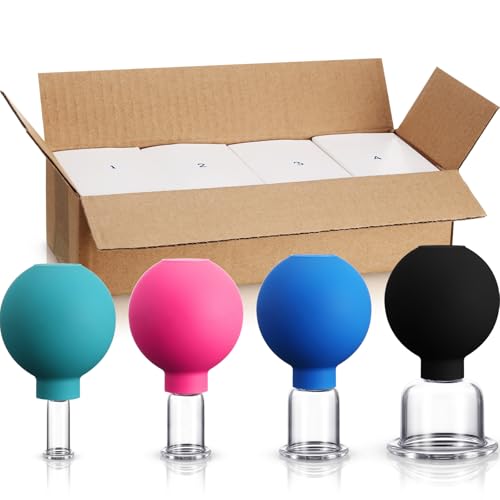 Image of BBTO 4 Pcs Glass Facial Cupping Set Silicone Vacuum Suction Massage Cups Skin Tightening Therapy for Face Body Eyes Back Shoulder Pain(Multicolor)