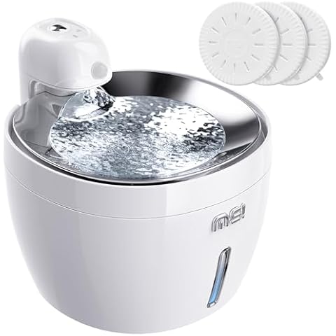 MS!MAKE SURE Cat Water Fountain, Wireless Pet Fountain 5000mAh Battery Operated, 2.5L/87oz Automatic Dog Water Dispenser for Drinking with Silent Cotton Inside Stainless Steel Tray Easy Clean Wihte Cover