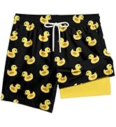 TENGINE Men's Swim Trunk with Compression Liner Quick Dry Board Shorts Zipper Pocket 5" Inseam
