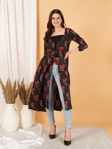 Image of COTLAND Fashions Jaipuri Cotton Printed Black Shrug /Jacket /Cape for Women