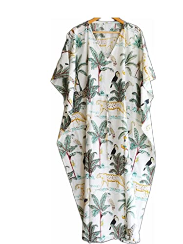 Cotton Hand Block Print Kaftan Sleepwear Maxi Dress Robe, Women Dress Long Caftan,Dress Beach Cover up, Indian Handmade Floral Cotton Kaftan Multi