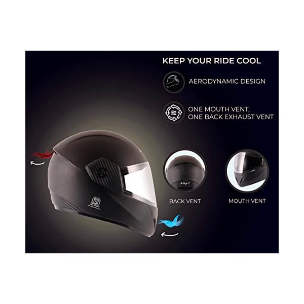Vega Cliff ISI Certified Lightweight Full Face Gloss Finish Helmet for Men and Women with Clear Visor(Black, Size:L)