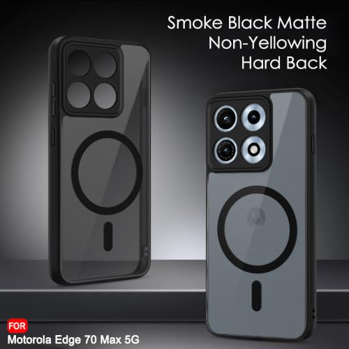 Image of TheGiftKart Hybrid Shockproof Back Cover Case for Motorola Moto Edge 70 Max 5G | Hard Back Cover Case for Motorola Edge 70 Max (PC & TPU, MagSafe Compatible, Translucent Smoke Matte Back, Black Sides)