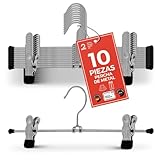 MAWA Perchas con Clips, Set de 10 Perchas Ahorra Espacio con Clips Antideslizantes, Pantalones y Faldas, Gancho Giratorio 360°, 30 cm, Negro, Fabricado en Alemania