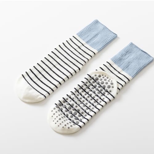 Image of Verdancy Yoga Pilates Socks with Grips for Women Non Slip Striped Cushioned Crew Socks for Barre Ballet Dance