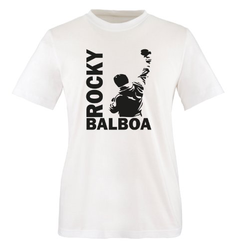 Photo de Comedy Shirts T-Shirt à Manches Courtes Rocky Balboa III pour Hommes - Italian Stallion Boxeur Shirt - Blanc - Large