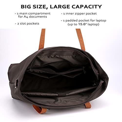 Laptop Bag Waterproof Lightweight Tote Bag For Women Nylon Briefcase Computer Work Shoulder Handbag Fits 15.6 Inch Laptop (Coffee) #TOP2