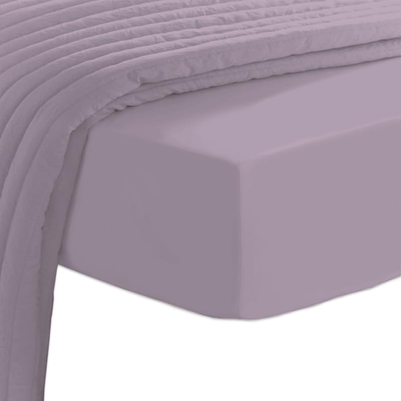Pizuna Pure 100% Cotton Twin Fitted Sheet Lavender Frost, Luxurious 400 Thread Count Long Staple Cotton Sateen 15" Deep Pocket Twin Sheets (Combed Cotton Fitted Sheet -1PC)
