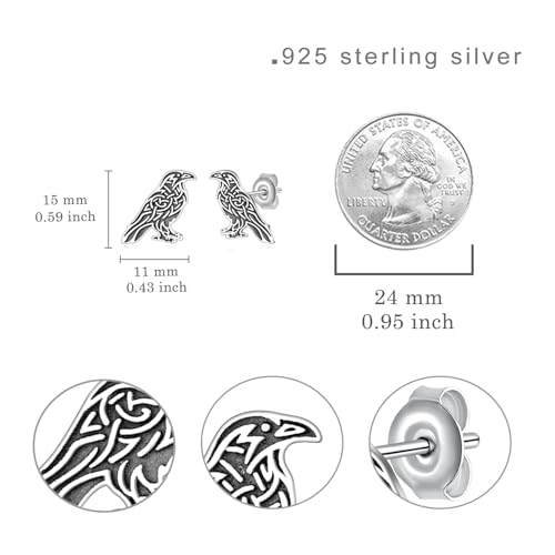 Raven Earrings 925 Sterling Silver Crow Earrings Stud Norse Raven Jewelry Gifts for Women Men4